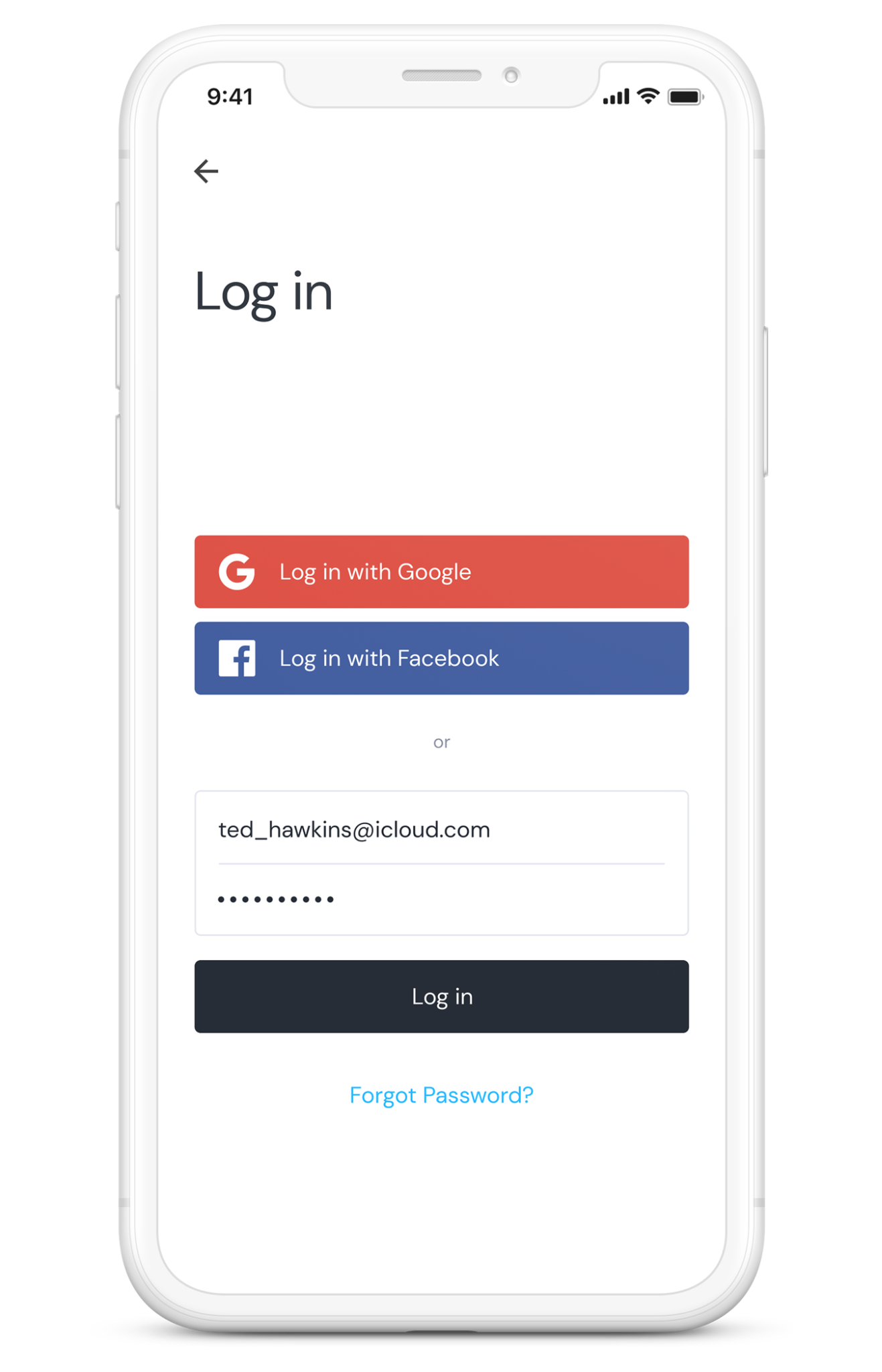 Favr authentication screen