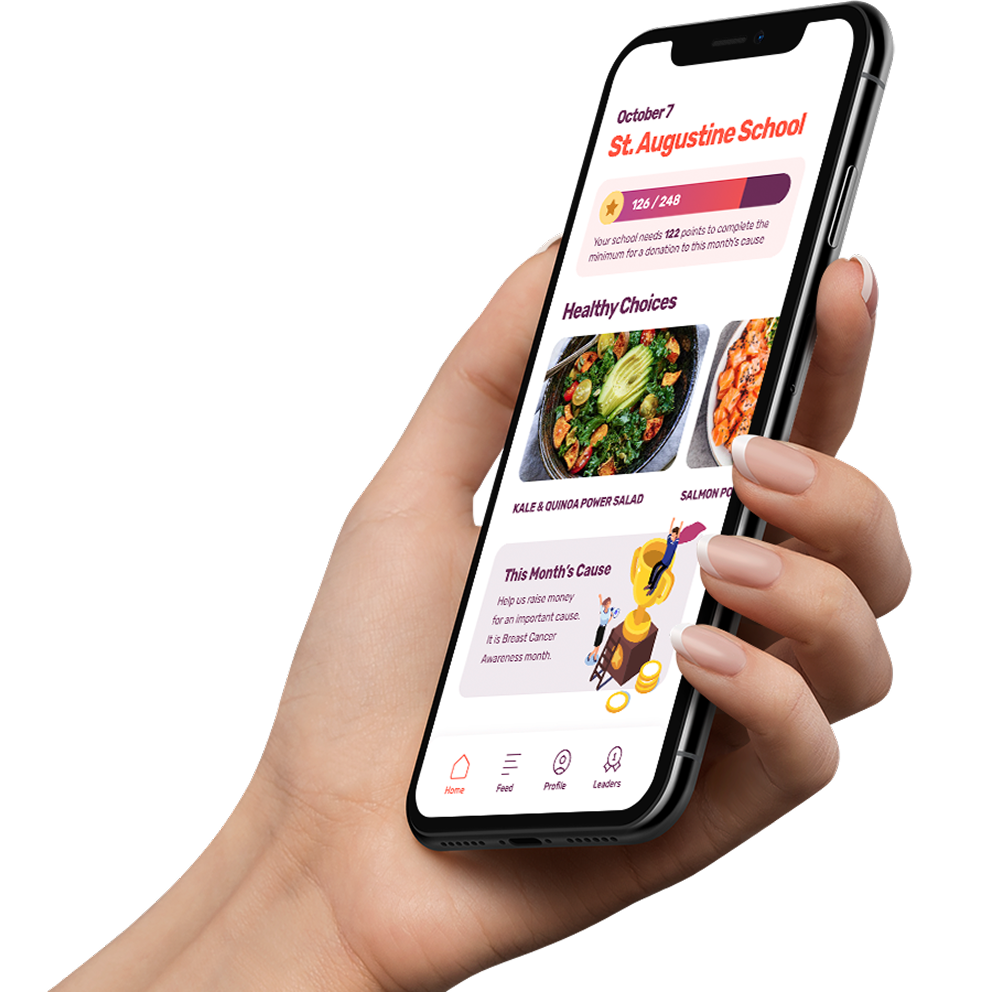 Food Tracker app shown on a phone held in one hand