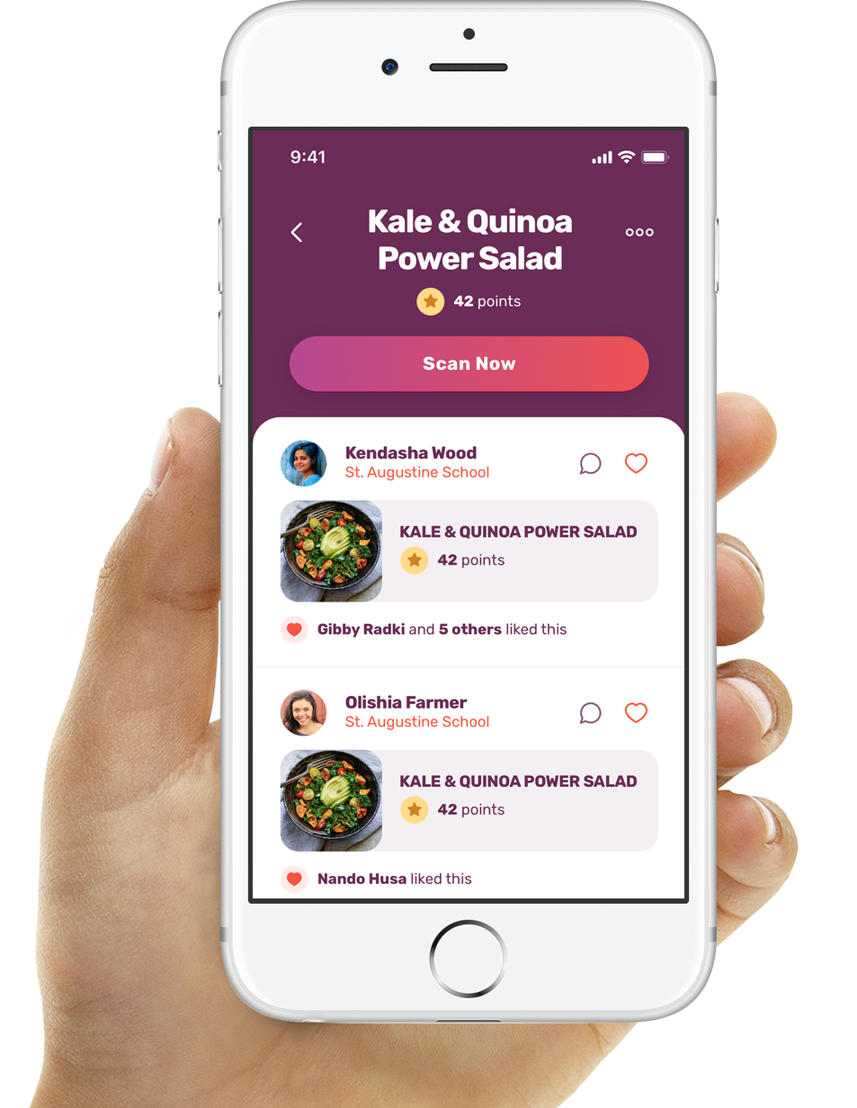 Food Tracker app shown on a phone held in one hand