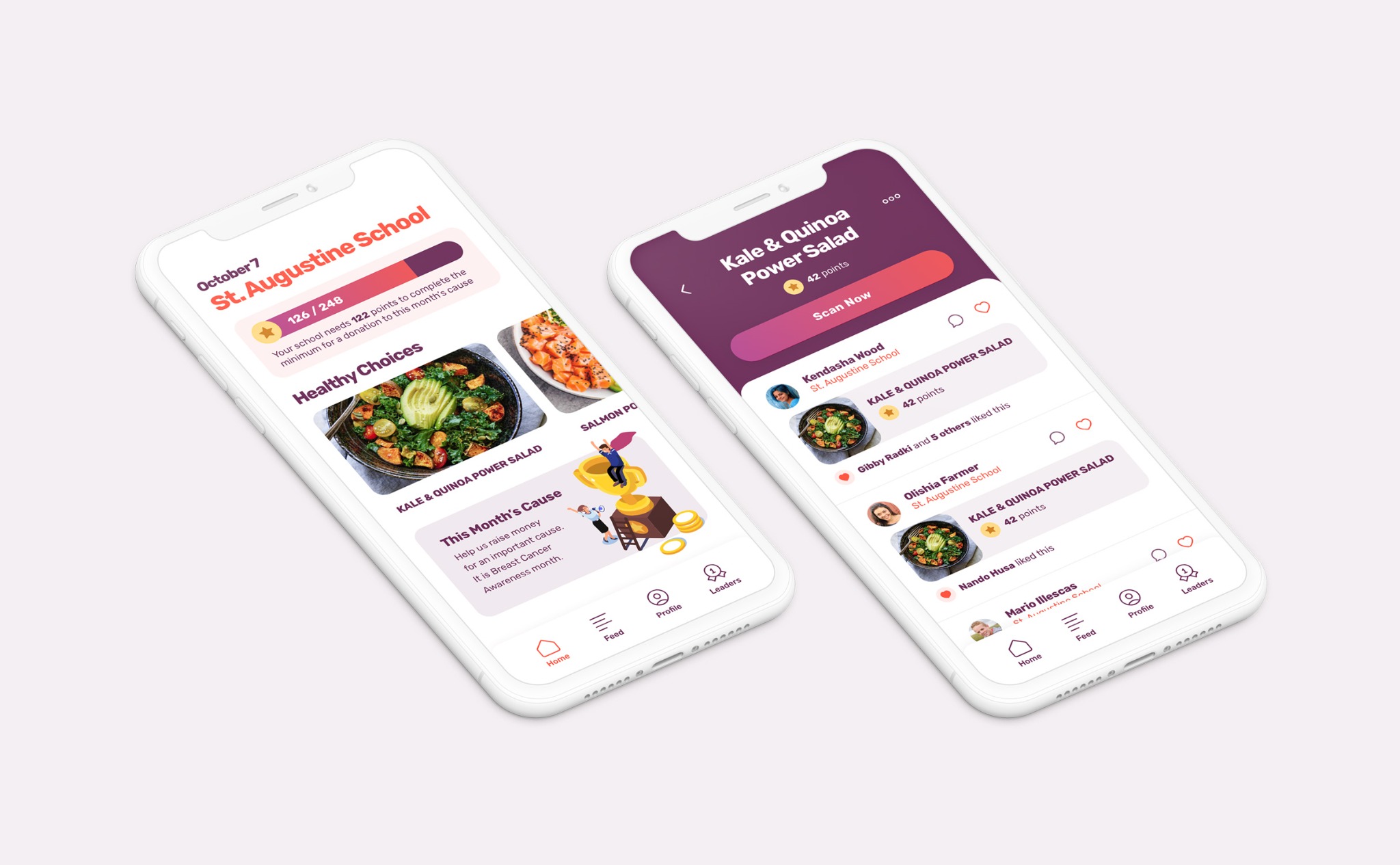 Two angled phones showing Food Tracker screens