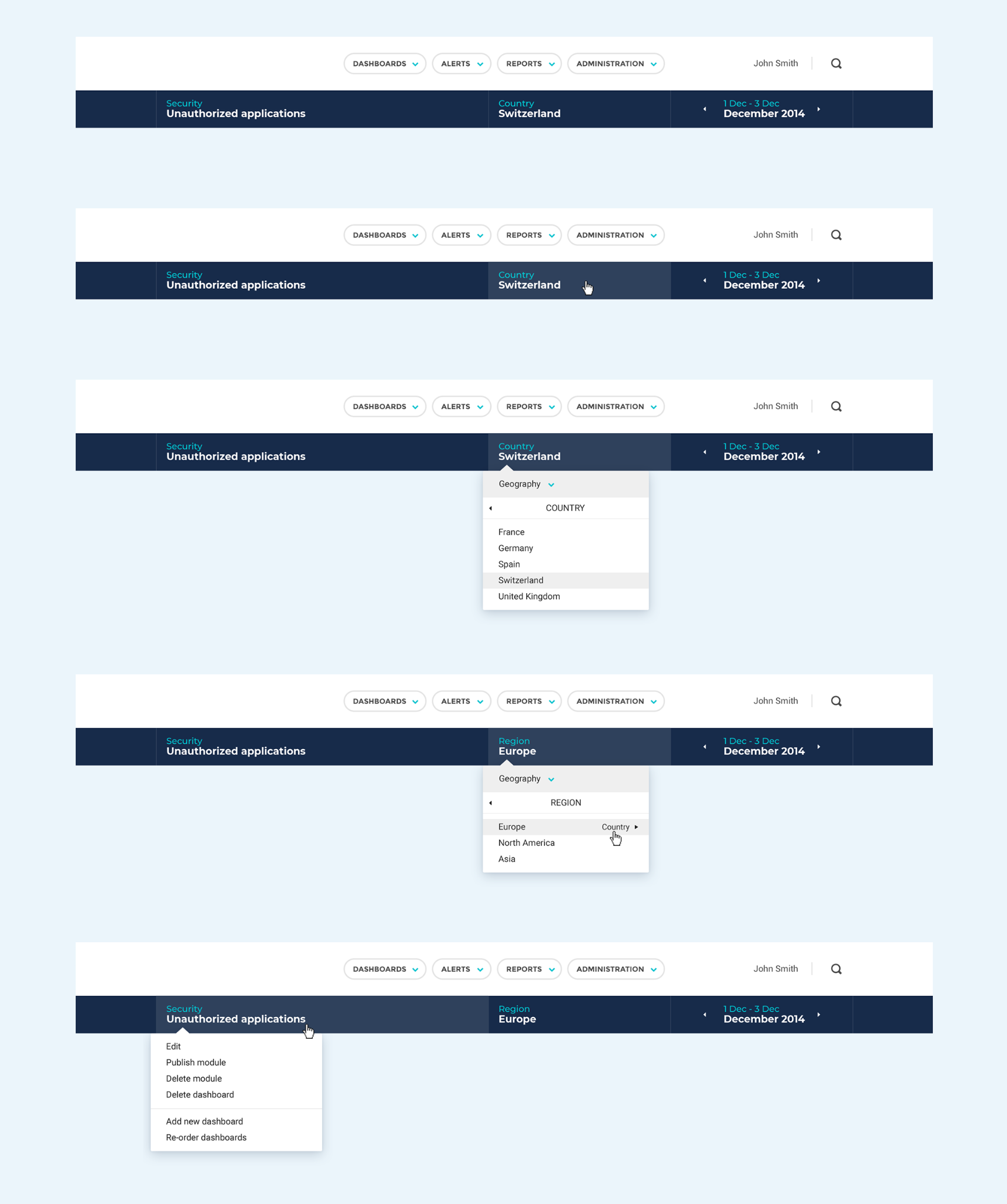 Navigation, filters and location selection patterns in Nexthink Portal V6