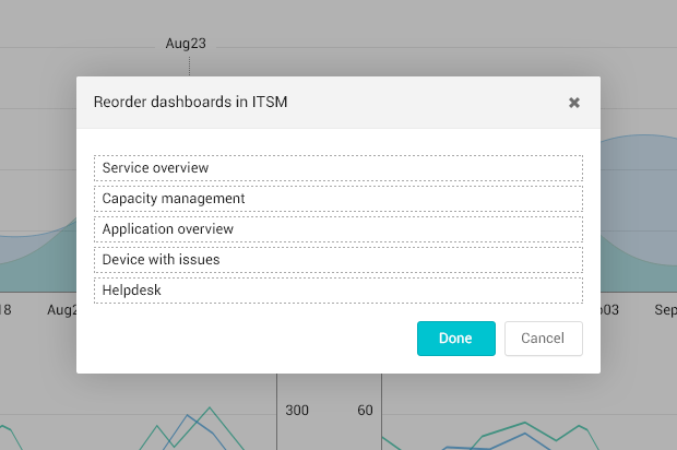 Reordering dashboards directly in the interface