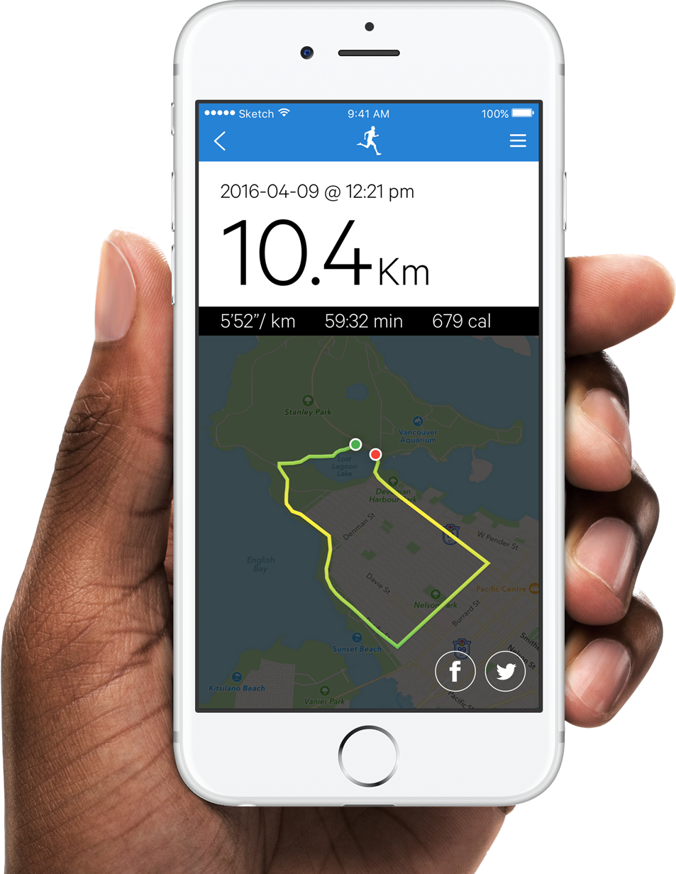 Running Hobo app shown on an iPhone held in one hand