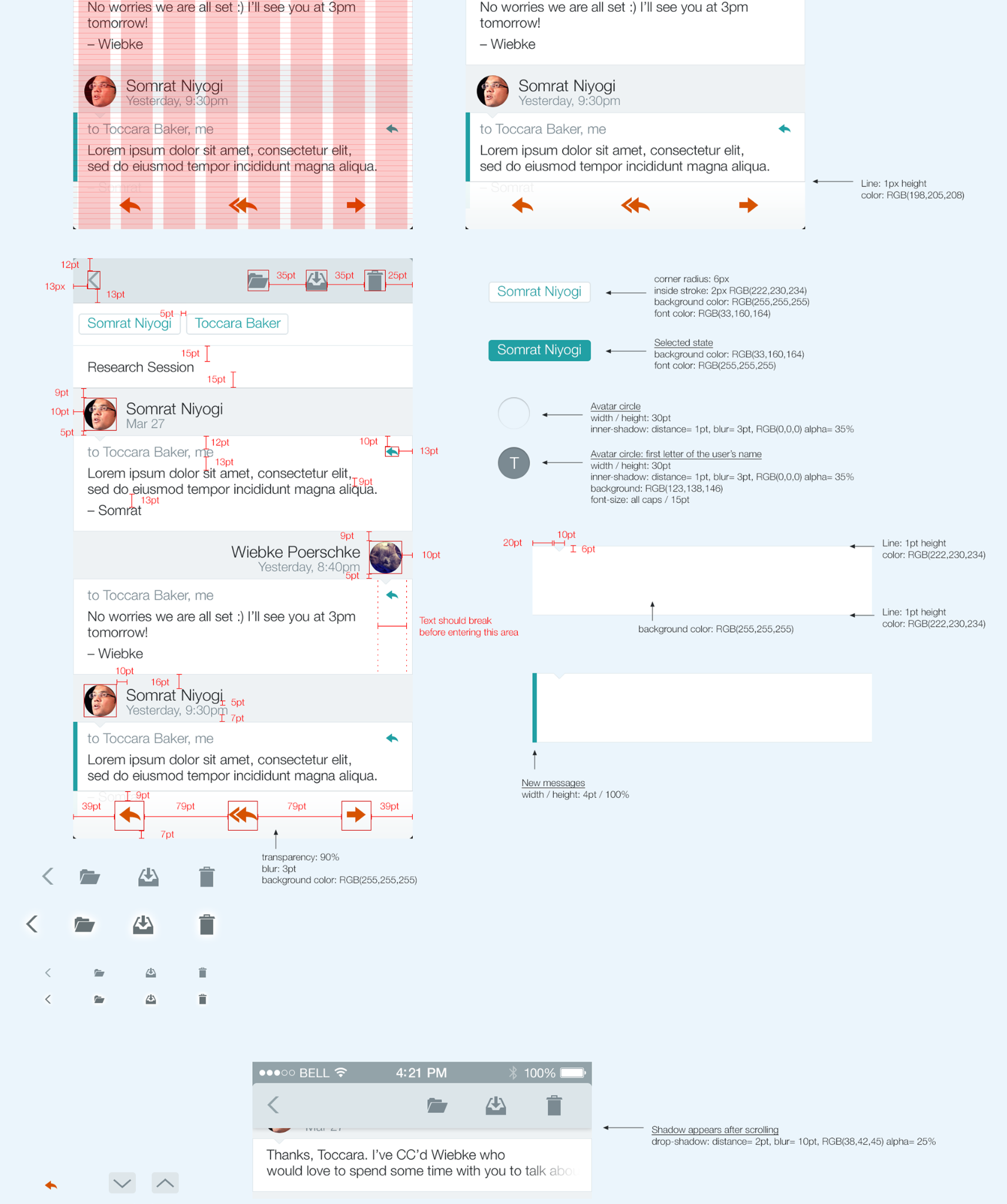 Stitch interface components, grid, typography and specifications