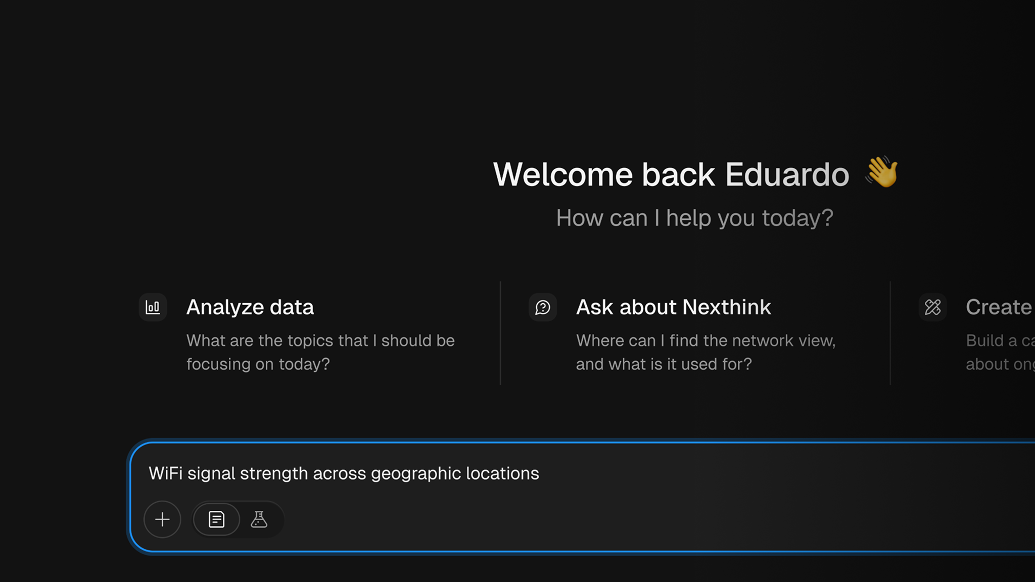 Workspace AI conversational experience in dark mode