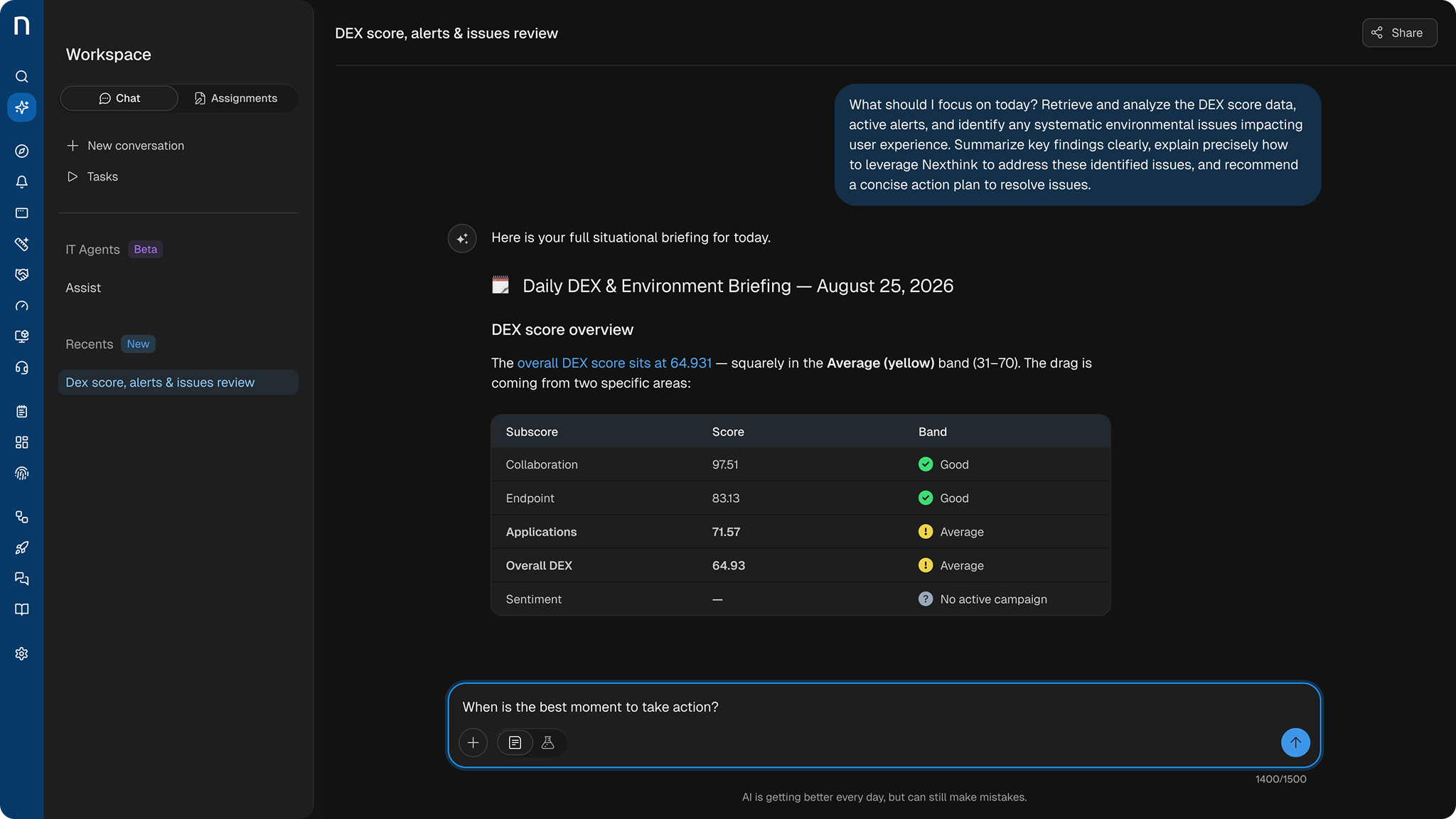 Workspace conversation analyzing WiFi signal strength by location